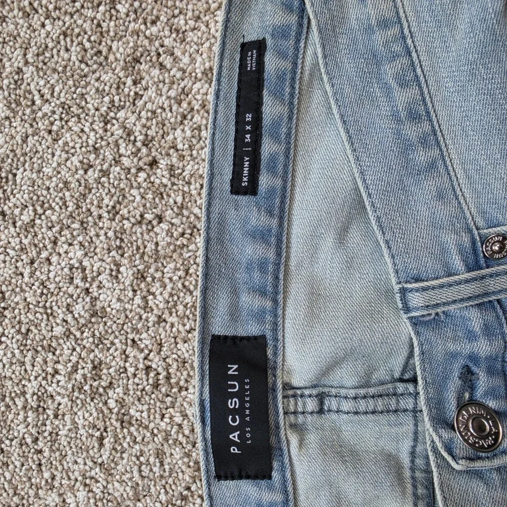 PacSun Skinny Distressed Jeans Mens 34x32 Light Wash Blue Ripped‎ Denim Casual